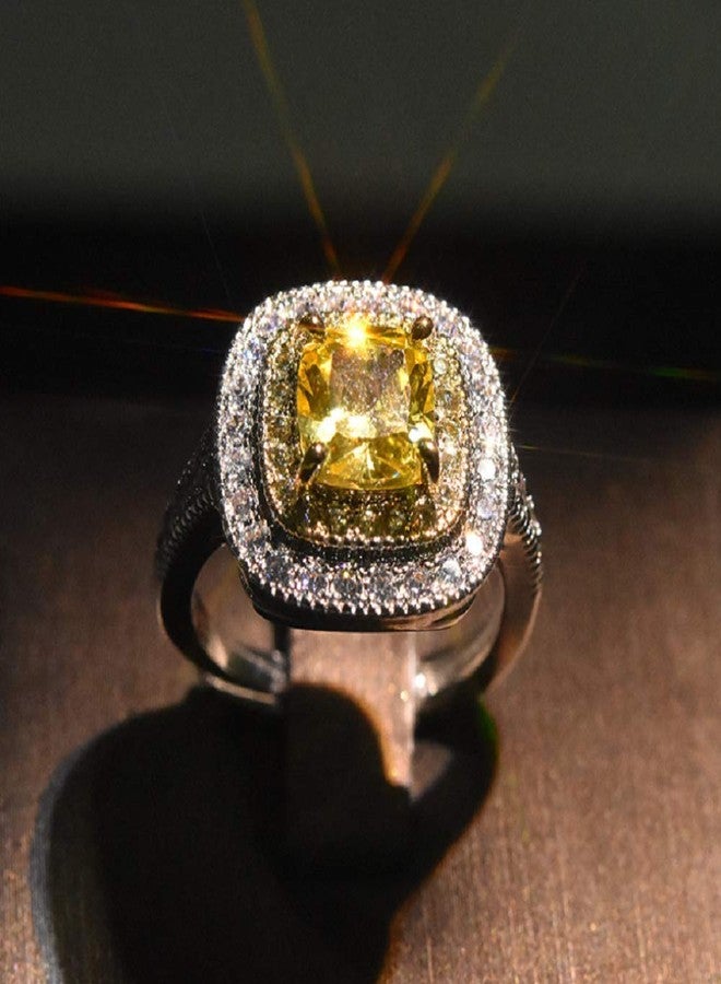 MAIHAO Women Gorgeous 925 Sterling Silver Princess Cut Citrine Ring Cushion Cut Cubic Zirconia CZ Statement Halo Engagement Ring Wedding Jewelry Size 6-10 (Size 7)… - Image 2